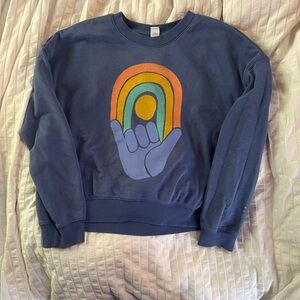 Old Navy Blue Sweatshirt with Colorful Arch Design